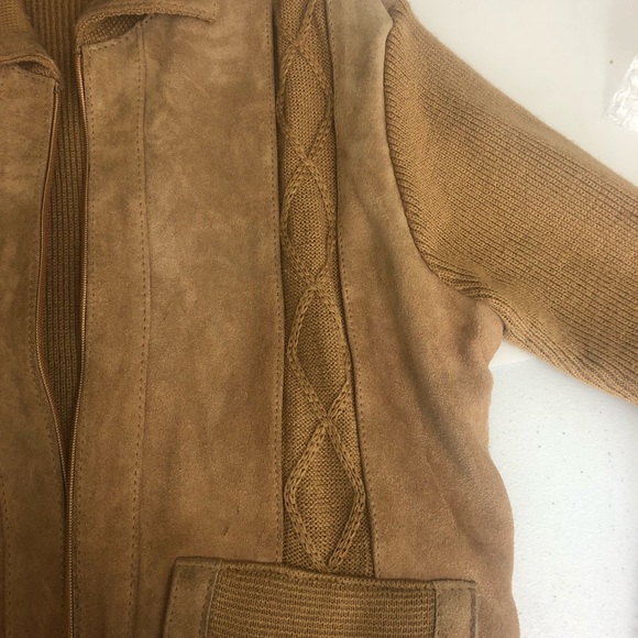 Suede and Cable Knit Zip Front Jacket by Landmark - Picture 8 of 8